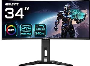 Gigabyte MO34WQC2 34" OLED WQHD Curved Gaming Monitor - 3440 x 1440, 240Hz, 0.03ms, KVM, 250 cd/m², FreeSync Premium Pro, DisplayHDR True Black 400, HDMI 2.1, Displayport 1.4