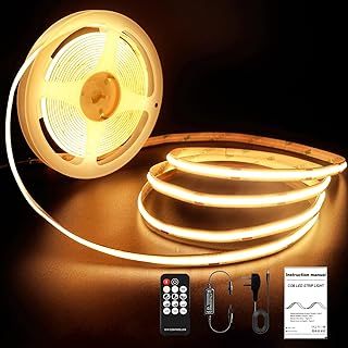 8mm COB LED Strip Light - 5M Dimmable 24V Super Bright Tape Lights CRI90+ with RF Remote & UKCA Power Supply | 2400 LEDs | Warm White 2700K | Easy DIY Home Decor Installation