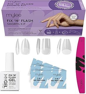 Mylee Fix N Flash Soft Gel Tips Shorts Kit, 3 shapes, 216pcs, Almond, Square & Coffin, Includes Gel, Prep Wipes & Half-moon Nail File, Full Cover, Nail Art Gel Nail Extensions, Flexible & Resistant