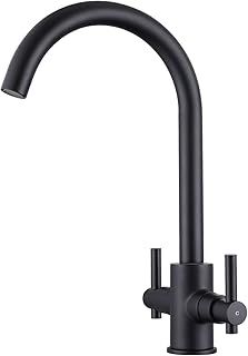 Peppermint Black Kitchen Tap Dual Lever Monobloc Kitchen Mixer Taps 1 Hole Matt Black Kitchen Sink Mixer Tap Stainless Steel 360 Swivel Kitchen Faucet