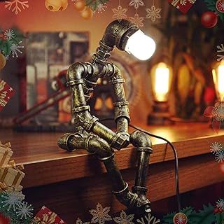 Steampunk Table Lamp, Creative Robot Style Desk Lamp Vintage Industrial Water Pipe Light for Bedside Table Nightstand Bar Restaurant Café