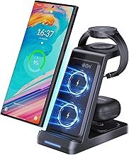 MANKIW Wireless Charging Station for Samsung,3 in 1 Fast Wireless Charger for Samsung Galaxy S25/S24/S23/S22/S21,Z Fold 6/5/4/3,Note 20/10,Galaxy Watch 7/6/5/4/3/Active 2/1,Galaxy Buds