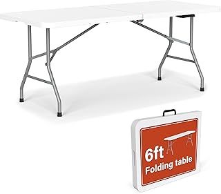 Vivo Technologies 6ft Trestle Table Indoor Outdoor Garden Catering Folding Tables with Handle Plastic Picnic Garden Foldable Portable Plastic Table for Picnic Party Dinner Camping Hiking White