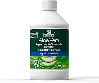 Aloe Pura Aloe Vera Peppermint & Chamomile Juice, Natural, Vegan, Cruelty Free, Digestive Enzymes, Papian & Bromelain, Food Supplement, 500 ml