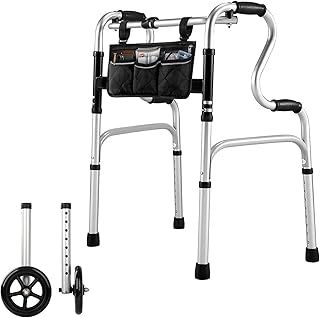 Aluminum Foldable Walking Frame with Wheels - Height Adjustable Folding Walker for The Elderly, Stepped Handrail Zimmer Frame with Wheels, Lightweight Folding Zimmer Frame, 2 Wheels with Bearings