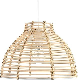 Traditional Basket Style Light Brown Rattan Wicker Ceiling Pendant Lighting Shade | 32cm Diameter by Happy Homewares