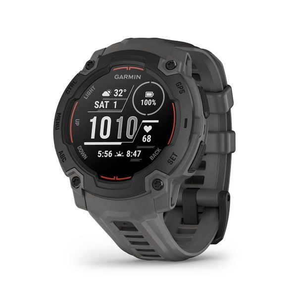 Garmin Instinct E, 45 mm rugged GPS smartwatch with essential smart features, built in sports apps, supertough design features, up to 16 days battery life, Black Bezel with Charcoal band