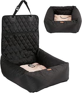 HAPPY HACHI Dog Bed Car Seat - Detachable Washable Dog booster Seat with Storage Pockets Safety Belts ，Waterproof Puppy Travel Carrier for Car (Black)
