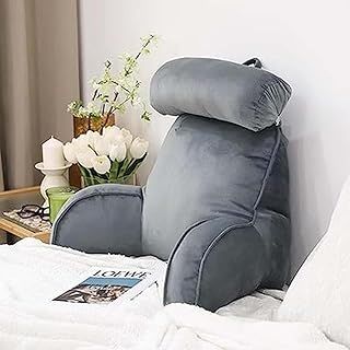 Portable Reading Pillow for Sofa Chair Bed, Detachable Neck Roll and Storage Pockets Soft Back Support Cushion, Watching TV Gaming Positioning Support Bolster