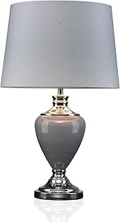 Lighting Supermarket Hepburn Large Ceramic Table Lamp with Matching Shade - Modern Grey & Silver