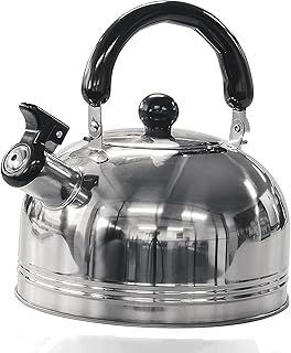 Green Haven 2L Camping Whistling Kettle - Portable Stainless Steel Travel Teapot, Camping Kettle for Gas Stove, Electric Stove & Campfire, Fast Boil & Folding Handle