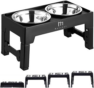 Marchul Elevated Dog Bowls, 4 Height Adjustable Raised Dog Bowls with 2 Stainless Steel Bowls, Non-Slip Dog Food and Water Bowl with Stand Adjust to 8.9cm, 23cm, 27cm, 31cm for Small Medium Large Dog