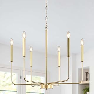 Gold Chandelier 6 Lights Chandeliers Ceiling Light, Height Adjustable Pendant Light, E14 Modern Chandelier Gold Ceiling Light for Dining Room, Living Room, Kitchen, Hallway, Bedroom