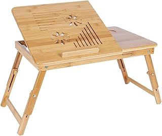 SONGMICS Bamboo Laptop Desk, Foldable Bed Table, Height Adjustable Sofa Tray, with 5 Tilting Angles, Air Holes, Small Drawer, 55 x 35 x (21 - 29) cm LLD002