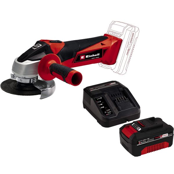 Einhell Power X-Change 18V Cordless Angle Grinder with Battery and Charger - 115mm (4 Inch) Disc Battery Grinder for Cutting, Grinding and Polishing - TC-AG 18/115 Li Cordless Power Tool Set