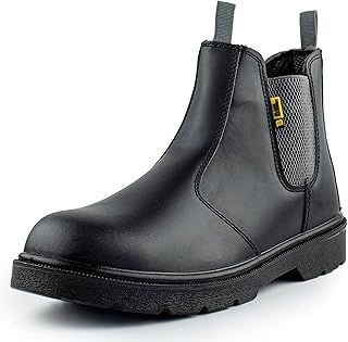 Black Hammer Men's Chelsea Safety Work Boots Smooth Leather Steel Toe Cap Utility Pull-On Footwear for Outdoor & Indoor Construction Dealer Shoes Workwear Ideal for Everyday Jobs 1600 S3 SRC