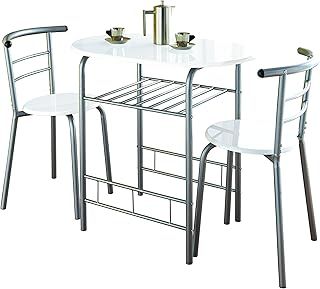 Modern White High Gloss Small Dining Table and 2 Chairs Set Metal Frame MDF wood Top Kitchen Dining room sets 2 seater Space-saving furniture G-0075