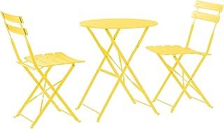 Harbour Housewares 2 Seater Yellow Round Bistro Garden Table and Chairs Set - 2 Chairs and 1 table 3 Piece Folding Table Chairs Outdoor Patio Balcony Furniture