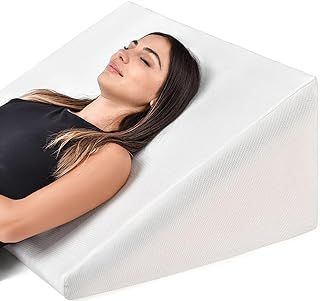 Bed Wedge Pillow Cooling Memory Foam Top – 12" 24" 24" Elevated Support Cushion, Triangle Wedge Pillow for Sleeping, Lower Back Pain, Acid Reflux, Heartburn, Allergies, Snoring – Removable Cover