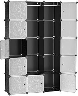 SONGMICS Wardrobe with 2 Clothes Rail 180 x 145 x 37 cm Black, 143 x 178 x 36 cm