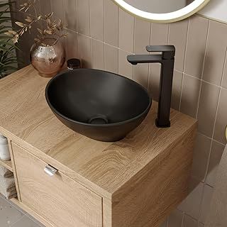 Affine® Countertop Basin for Bathroom and Cloakroom Hand Wash Basins Sink Modern Matt Black Oval, 405 x 330mm