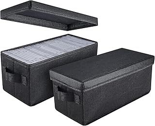 UENTIP CD Storage Boxes - Pack of 2 CD Case Holder - 13.2" x5.9" x 5.3", Container holds 30 CDs in full jewel cases, 60 CDs in slim cases, and 165 discs in CD sleeves - Black (2 Pack)