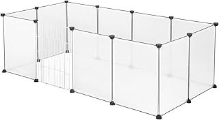 EUGAD rabbit run guinea pig run hamster playpen bunny puppy enclosure exercise fence with door diy transparent 12 Panels (35x45cm/panel) 145x75x46cm 0036WL