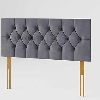 Chesterfield Padded Lined Divan Bed Headboard | Plush Velvet Headboards for 4ft6 Double Size Bed | Elegant design with wooden material headboards for beds (Grey, 4ft6 Double Height-20inch)