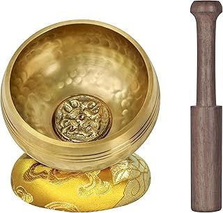 DiDiBirDi Tibetan Singing Bowl 8 cm Mallet and Yellow Ring Cushion 100% Hand Hammered in Nepal Singing Bowl for Meditation, Yoga, Chakra, Meditation Accessories, Unique Gifts for Women