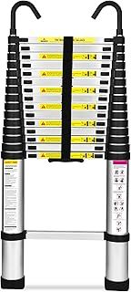 HBTower Telescopic Ladder with Non-Slip Feet and Hooks, 4.7M/15.4FT Thickened High-Strength Aluminum Extendable ladders, Adjustable Height Collapsible Ladder for Caravans lofts, Indoors and Out,Silver