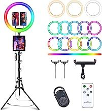 13" Ring Light with Tripod Stand & Phone Holder, LED Ring Light for Phone with 3 Light Color Temperatures, 12 Brightnesses, 48 RGB Light Modes, Ringlight for Selfie, YouTube, Tik Tok