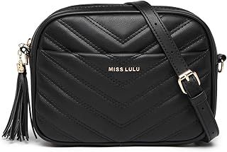 Miss Lulu Women Cross Body Bag Shoulder Bag Satchel Handbags Messenger Bag, Synthetic Leather,V-Shaped Knitting Texture,Tassel Decoration, Classic, With Removable and Adjustable Shoulder Strap Black