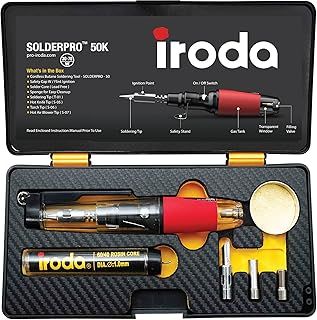 Portable Butane Soldering Iron Kit - IRODA SOLDERPRO 50K | 4-in-1 Heat Gun & Mini Torch | Rapid 18s Heat Up, 30-70W Adjustable Power, Up to 40 Min Runtime | Ideal for Electrical, DIY & Crafts