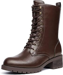 DREAM PAIRS Women's Mid Calf Combat Boots Fashion Lace-up Biker Ankle Booties Waterproof Military Winter Zip Boots