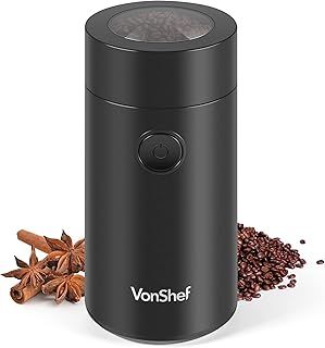 VonShef Electric Coffee & Spice Grinder, for Espresso Beans, Nuts & Grains - Bean & Spices Chopper with Powerful Motor and Tough Stainless Steel Blades, Grind up to 60g / 4 Cup Capacity - Black 150W