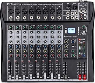 Depusheng DT8 Professional Mixer Sound Board Console 8 Channel Desk System Interface Digital USB Computer MP3 Input 48V Phantom Power Stereo DJ Studio FX Steel Chassis,Black