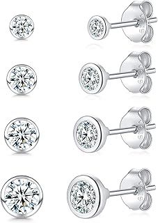 Small Stud Earrings for Women Men Girls- 4 Pairs of Tiny Round Cubic Zirconia Sterling Silver Post Earrings CZ Small Cartilage Tragus Earrings(2/3/4/5mm)