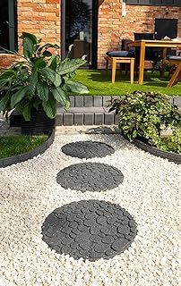 Nicoman 4-Pack 18" Round River Rock Garden Stepping Stone Recycled Rubber Steps Hard Wearing Heavy Duty Outdoor Pathway Tiles - (Grey, Dia.46cm, Set of 4)