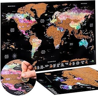 Scratchable World Map + Bonus Europe Map, Detailed Poster, Watercolour Wall Art, with Travel Gift Tube
