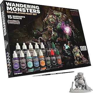 The Army Painter, GameMaster: Wandering Monsters Role-playing Paint Set, 15x18 ml Fanatic Acrylic Paints, incl. Metallics, Wash, Primer, 1 Brush & 1 Free Miniature - For Warhammer & Dnd