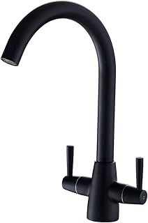 Matte Black Kitchen Mixer Tap Dual Lever Swivel Spout Brass Sink Taps with UK Standard Fittings