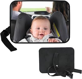 Baby Car Seat Mirror - Car Mirror for Baby, Babies Rear View Mirror for Car Back Seat, Adjustable Straps, See Infant in Vehicle, Newborn Essentials