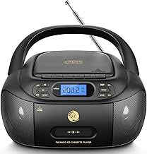 Portable Boombox with CD Cassette Player Combo, FM Radio, Rechargeable CD/Tape Player, Built-in Stereo Speakers Super Bass, Audio for Home Support AUX-In, USB Playback, Headphone Jack Output