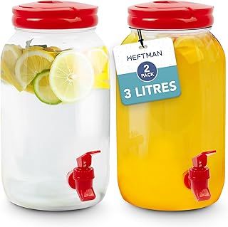 HEFTMAN Plastic Drink Dispenser with Tap - 2 Pack 3L Cold Water Dispenser with Tap, Handle, Screw-Top Lid Fridge Water Dispenser Cocktails, Infused & Soft Drinks for BBQ's Parties Home (Rose Red)