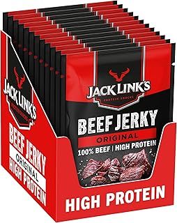 Jack Link's Beef Jerky, Original Flavour High Protein Meat Snack, Multipack Box of 12 x 25g Packs