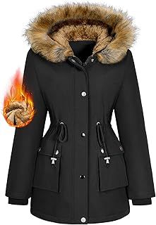 Lonya Women's Winter Faux Hooded Parka Jackets Waterproof Coats Fleece Lined Ladies Long Coat Outerwear Windproof Warm Thicken Sherpa Lining Puffer Jacket