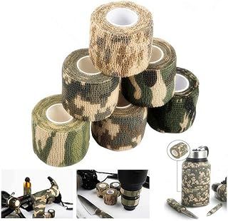 6 Rolls Military Camouflage Tape Camo Wrap Outdoor Self-adhesive Protective Form Non-woven Fabric Camo Stretch Bandage for Hunting Gun,Knives,Flashlight,Telescope,Bicycle