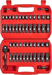 LLNDEI 1/4-Inch Drive Impact Socket Set, 52 PCS Mechanic Tool Set with Ratchet & Adapter, CR-V, Metric and Standard Full Sockets with Storage Tool Kit for Household & Automotive Repair & DIY Project