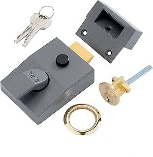 Yale P-89-DMG-PB-60 Deadlocking Nightlatch, Automatic Deadlock, Dark Metallic Finish/Brass Cylinder, High Security, Outdoor Lock, Front Door Latch