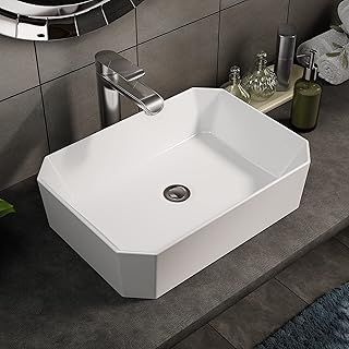 Modern Bathroom Basin Sink, Counter Top White Cloakroom Ceramic Basin for Bathroom, Vanity Cabinet, and Toilet (Oval 1)